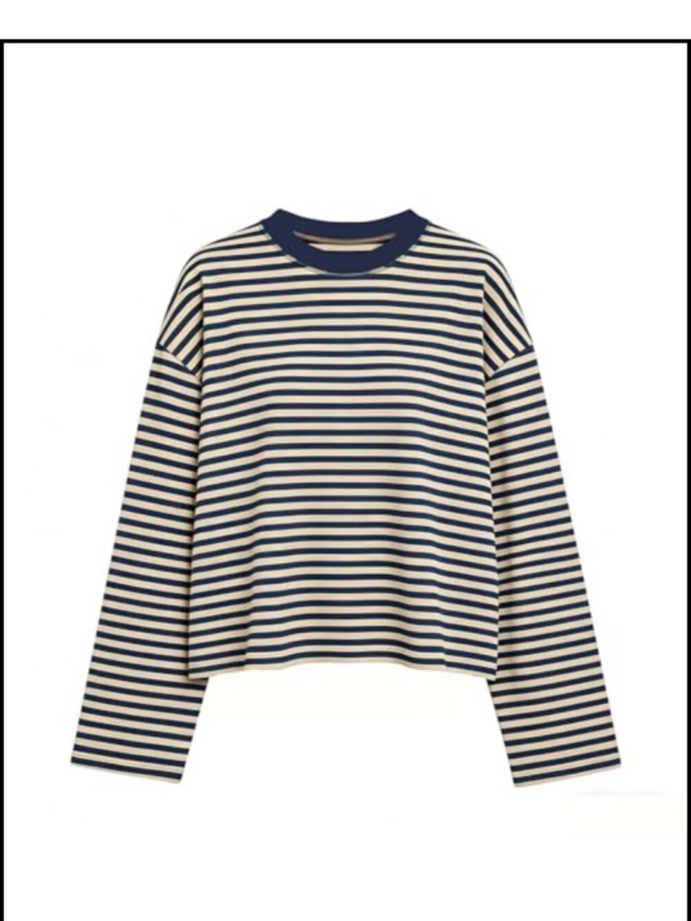 Striped Oversized Cropped Long Sleeve Crewneck Top Polyester Blend